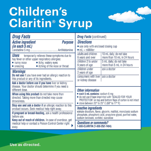 Claritin 5 mg/5 mL Syrup 120 mL 2