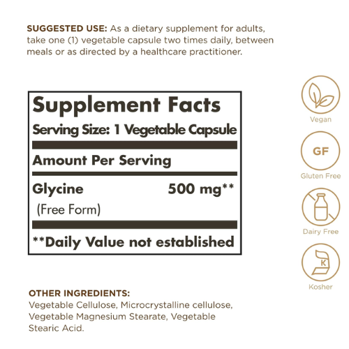 Solgar Glycine 500 mg – 100 Vegetable Capsules 2