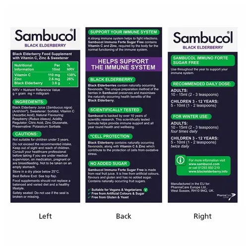 Sambucol Immuno Forte Sugar Free Syrup Vitamin C + Zinc 120ml 2