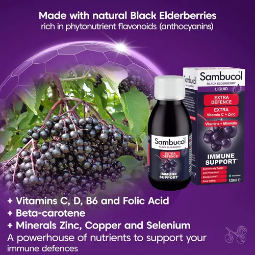 Sambucol Extra Defence, Extra Vitamin C and Zinc, Vitamins and Minerals Immune Support Liquid 120ml 3