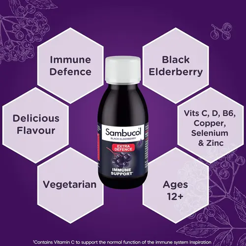 Sambucol Extra Defence, Extra Vitamin C and Zinc, Vitamins and Minerals Immune Support Liquid 120ml 4