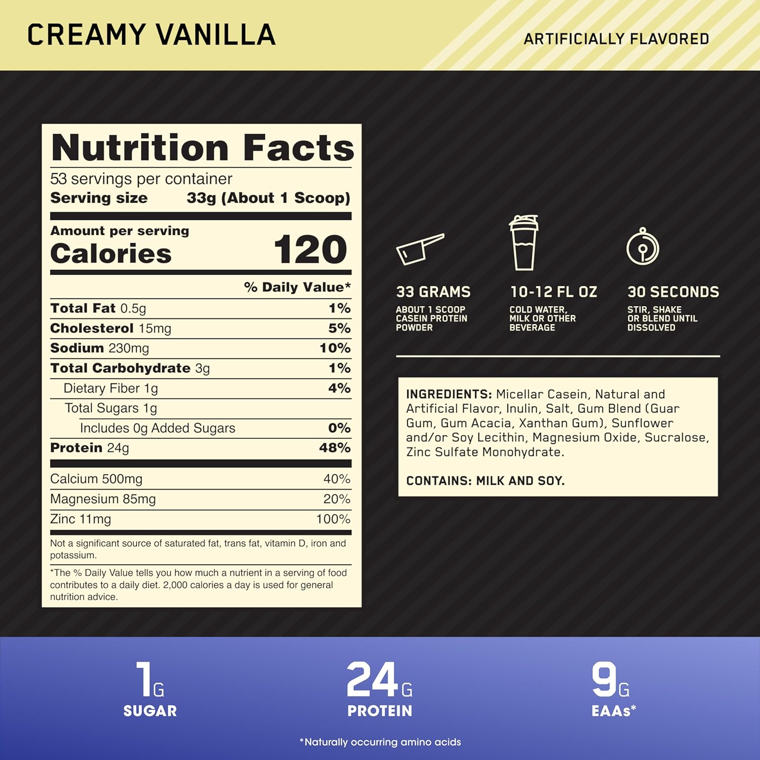 Optimum Nutrition Gold Standard 100% Casein 4LB - Creamy Vanilla 4