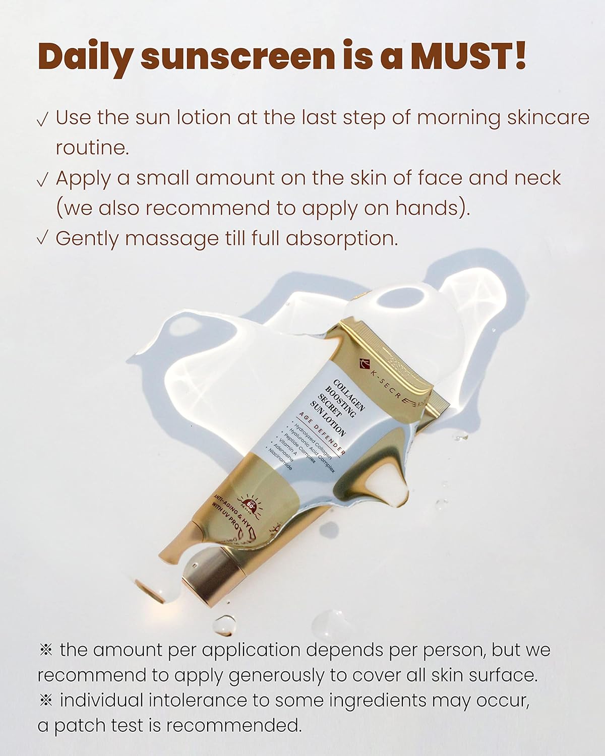 K-SECRET Collagen Boosting Secret Sun Lotion SPF 50+ PA+ 60ml – Multi-Functional, Firming Sunscreen With Collagen Boosting Formula To Protect, Hydrate, And Improve Skin Elasticity. 2
