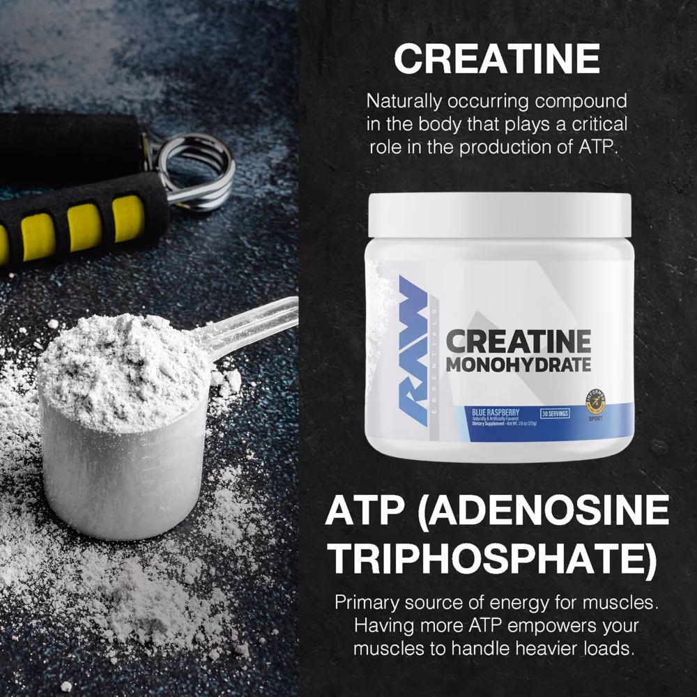 Raw Nutrition Creatine Monohydrate Powder – Blue Raspberry Flavor, 30 Servings 2