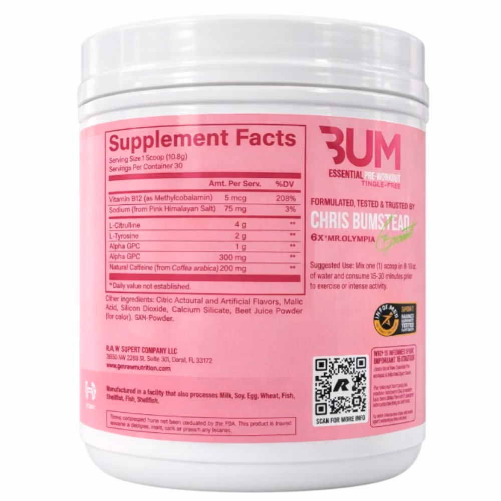 Raw Bum Essential Pre-Workout Raspberry Lime 324g 3